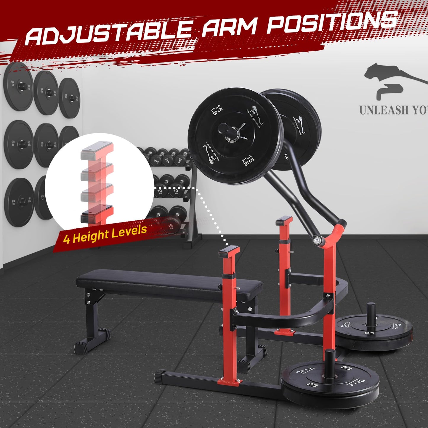Chest Press Machine, 1050LBS Capacity, Independent Converging Arms, Weight Bench Press with Adjustable Flat Bench for Upper Body Workouts, Red