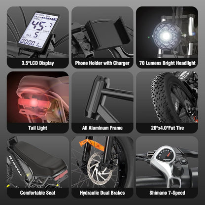 Electric Bike Q20, 2000W, 37Mph, 20" Fat Tires