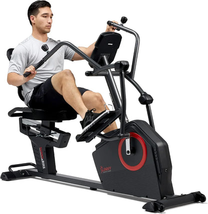 Sunny Health & Fitness Electromagnetic Recumbent Cross Trainer Exercise Elliptical Bike w/Arm Exercisers, Easy Access Seat & Exclusive SunnyFit搴� App Enhanced Bluetooth Connectivity - SF-RBE4886SMART
