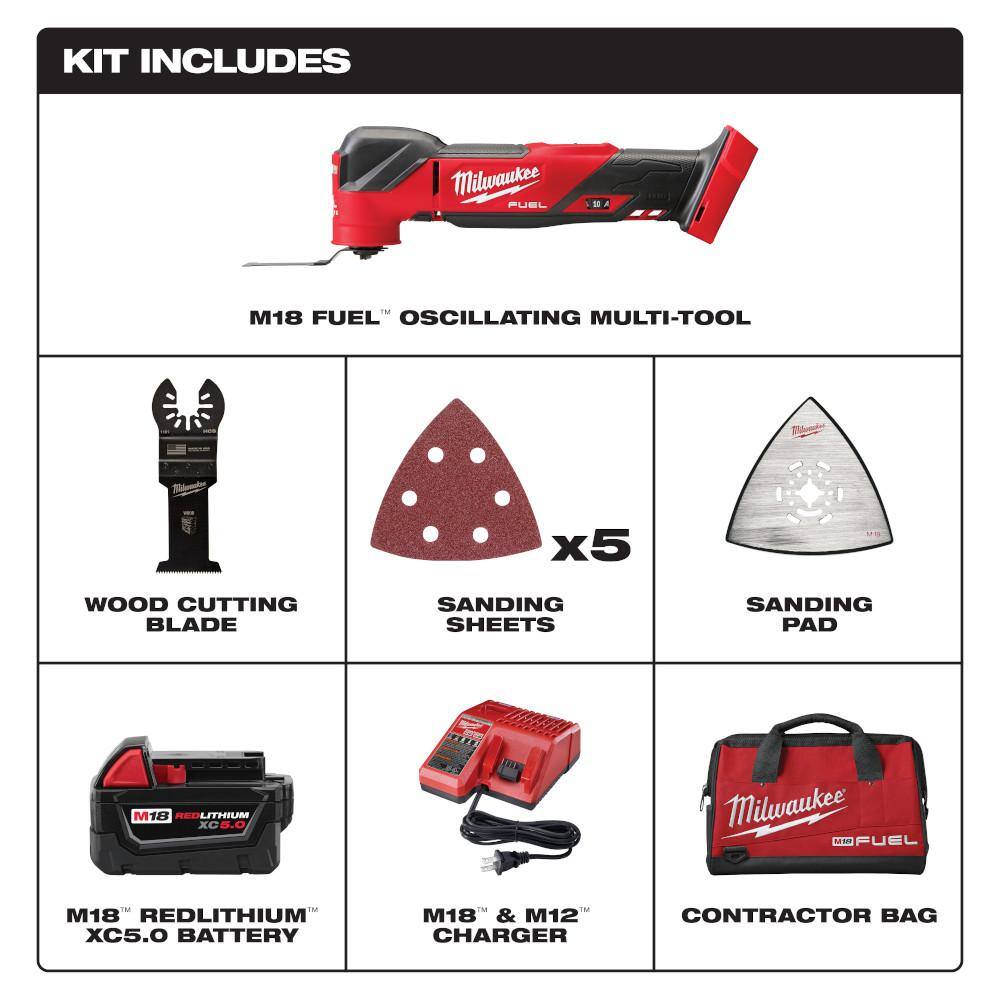 2836-21 M18 FUEL 18V Lithium-Ion Cordless Brushless Oscillating Multi-Tool Kit with one 5.0 Ah Battery, Charger and Tool Bag