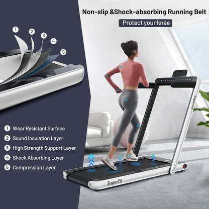 2 in 1 Folding Treadmill, 2.25HP Under Desk Electric Treadmill, Portable Walking Running Machine with Dual Display & Smart App Control