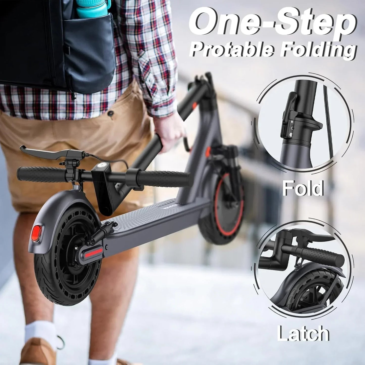 Electric Scooter, 350W/500W Powerful Motor, 8.5"/10" Solid Tires, 19/22Mph, 28/21/12 Miles Range,Dual Braking