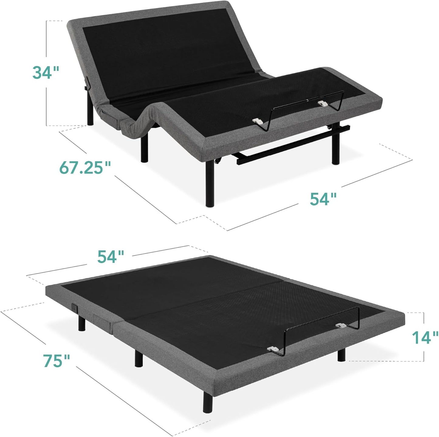 Best Choice Products Ergonomic Twin XL Size Adjustable Bed Frame, Electric Base w/Wireless Remote Control, Nightlight, Massager, 2 USB Ports