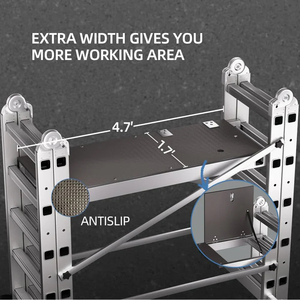 Foldable Scaffolding Ladder, Multipurpose Rolling Work Platform, Scaffold Tower, Ladder Stool Bench, Adjustable Platform, 330 Lbs Duty Rate