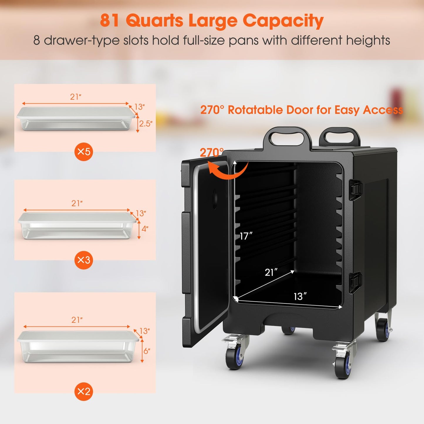 Insulated Food Pan Carrier for 5 Full-size Pans