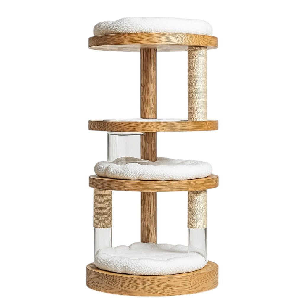 Gavic 63" Modern Cat Tree - Solid Wood Multi-Level Tower with Clear Acrylic Space Capsule