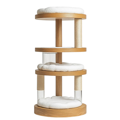Gavic 63" Modern Cat Tree - Solid Wood Multi-Level Tower with Clear Acrylic Space Capsule