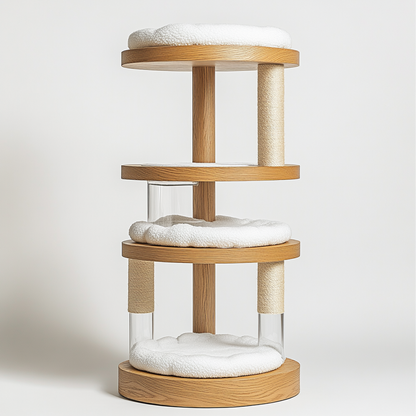 Gavic 63" Modern Cat Tree - Solid Wood Multi-Level Tower with Clear Acrylic Space Capsule