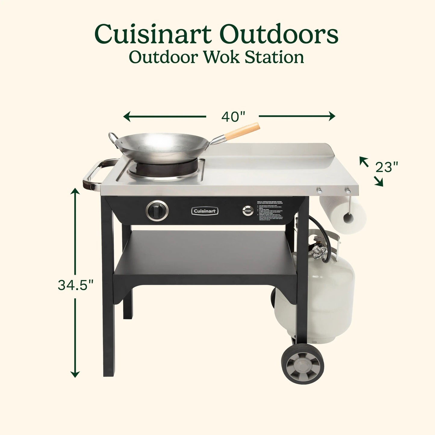 Cuisinart Outdoor Wok Station, 50,000 BTU Propane Outdoor Wok Burner w Prep Table, 14锟芥�锟斤拷 Carbon Steel Wok for Stir Fry, Searing, BBQ 锟斤拷 Black