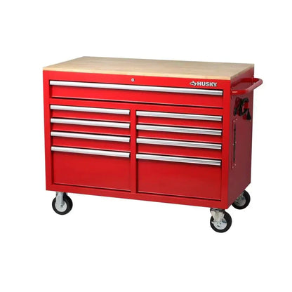 46-in W x 24.5-in D 9-Drawer Mobile Workbench with Hardwood Top and Power Station 锟斤拷 Gloss Black