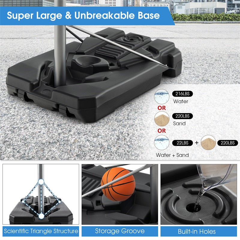 Portable Outdoor Basketball Hoop 64''-79'' Adjustable Poolside Basketball Goal System with 44" Backboard Wheeled Fillable Base