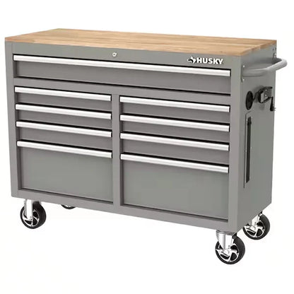 46-in W x 24.5-in D 9-Drawer Mobile Workbench with Hardwood Top and Power Station 锟斤拷 Gloss Black