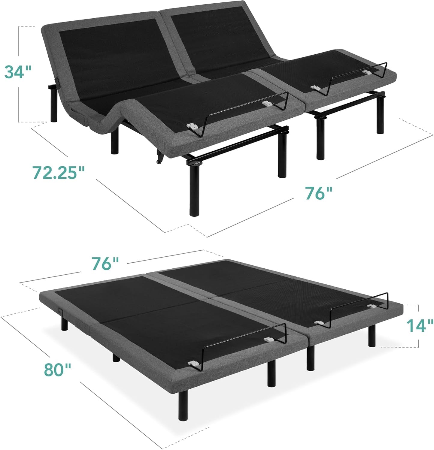 Best Choice Products Ergonomic Twin XL Size Adjustable Bed Frame, Electric Base w/Wireless Remote Control, Nightlight, Massager, 2 USB Ports